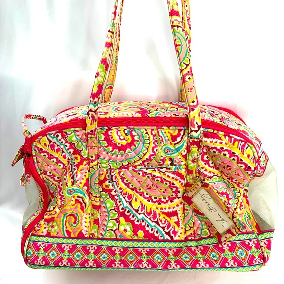 Vera Bradley Capri Melon Pink Yellow Green Pet Cat Dog Carrier Mesh Ends Travel